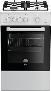 Beko FSG52010FW Cuisinière à gaz indépendante, four à gaz avec table de cuisson à gaz, 50 cm, 4 zones de cuisson, four à gaz avec allumage électrique et indicateur de température intérieure, vitre