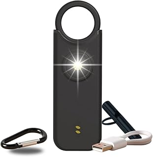 VOLTEK kit sifflet et Alarme personnelle (Noir) Femme Defense + detecteur Porte et fenêtre autodéfense Auto Alarme Mini Autonome + sifflet Urgence personnelle Lampe puissante 135 DB, USB-C, Guide