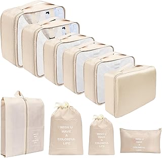 10 pièces Organisateur Valise, étanche Compartiment Valise pour les voyages et les vacances, y compris les sacs de vêtements, les sacs à chaussures. Rangement Valise (Khaki)