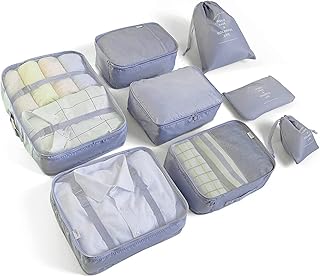 BillyBath 8-en-1 Set de Organiseurs de Bagage pour Voyage, sacs à vêtements, chaussures, sacs de rangement pour cosmétiques (Gris) 030