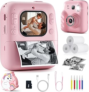 Yorflowe Appareil Photo Enfant,1080P Appareil Photo Numérique Enfant,Appareil Phot.o Instantané avec Carte 32GB & Papier d