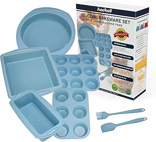 Aschef 7en1 Moule Gateau Silicone Antiadhésif Moules à Pâtisserie Four Rectangulaire Carré Rond Plaque à Patisserie Plat à Cake Résistant à la Chaleur pour Cupcake Pain Pizza Muffins Brioche
