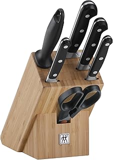 ZWILLING Bloc de Couteaux (7 Pièces), Bloc en Bambou, Couteaux & Ciseaux en Acier Inoxydable, Manche Noir, série Professional S