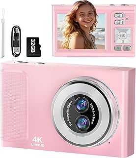 Appareil Photo NuméRique, JDZ Appareil Photo Compact 4K HD, Zoom 16X, Built in 32 Go Carte SD, Camera Digital pour Garçons et Filles, Adolescents, Débutants Adultes (Rose)