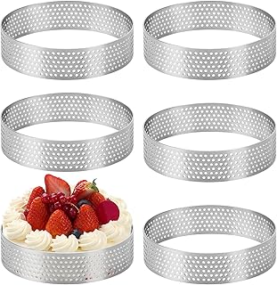 6 Pièces Ø 8 cm Cercle à Pâtisserie, Cercle à Tarte Perforé en 430 Acier Inoxydable, Moule à Tartes Pâtisseries Mini Gâteaux Mini Pizzas Muffins