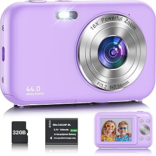 Appareil Photo Numérique avec Carte 32Go, 1080P 44MP Appareils Photo Compact avec 16X Digital Zoom et Batterie, Rechargeables Caméra pour Enfant,Adolescent, Adulte, Débutant (Violet)