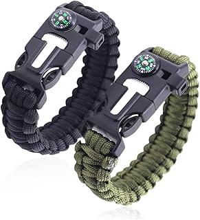 Lot de 2 Bracelets de Survie en Paracorde avec Allume-feu Sifflet Boussole Longueur Réglable pour Camping et Survie en Pleine Nature