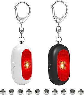 Shackcom 2pcs Alarme Personnelle 125dB Alarme de Poche avec Lumière Flash LED Avertisseur Alarme de Sécurité avec Piles Anti Agression Porte-Clés pour Femme Enfants Personnes Agées - Blanc+Noir